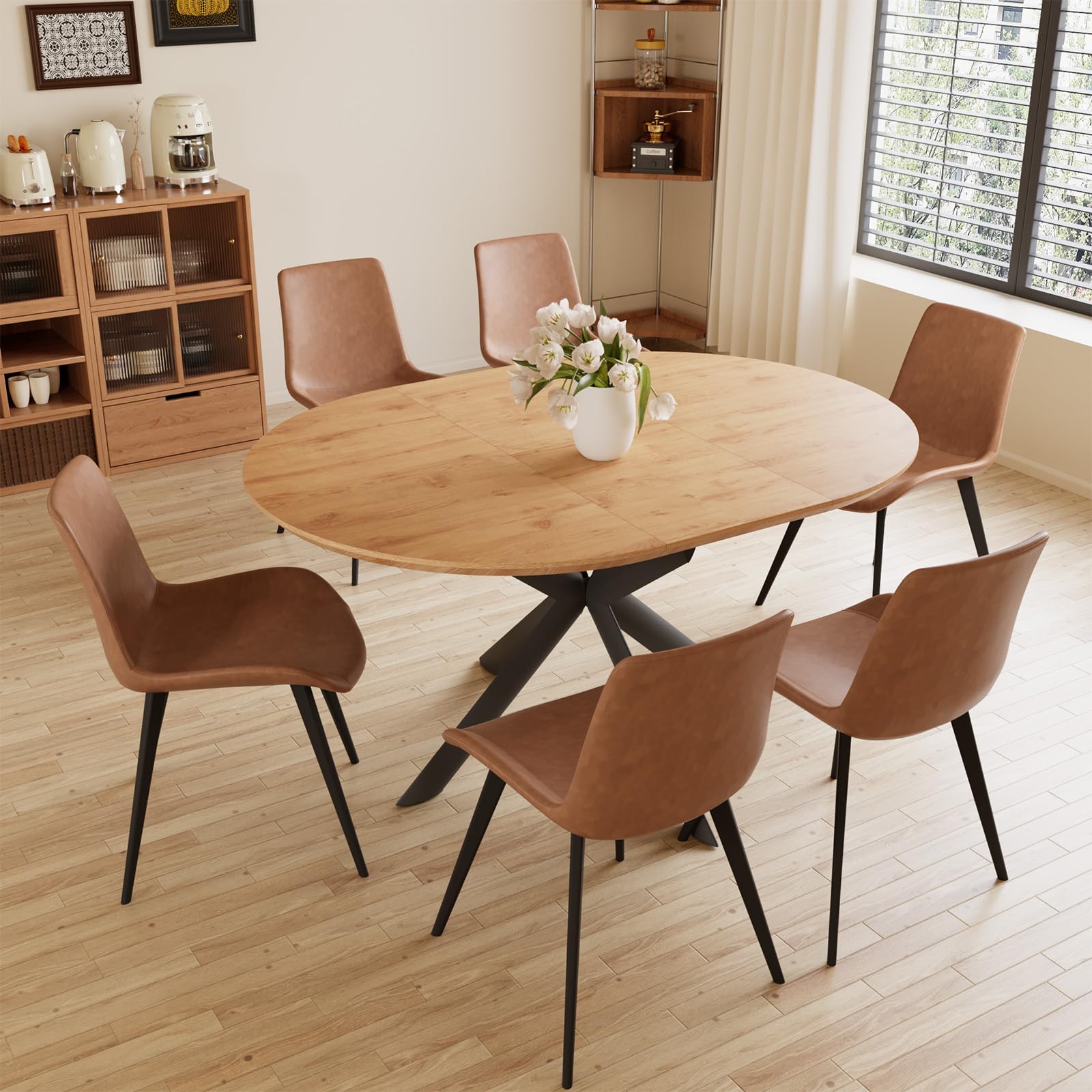 HIPIHOM 43.2"-59.1" Extendable Round Kitchen Table Set for 6