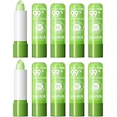 Ownest 10 Pcs Aloe Vera Lip Balm, PH Color Changing Lipstick, Change from Green to Natural Pink, Deep Hydrating Tinted Lip Balm, Daily Lip Moisturizer for Dry Cracked Lips, with Real Aloe Vera