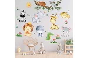 Amimagen Jungle Baby Animals Wall Stickers - Elephant Lion Tiger Giraffe Wall Decals - Nursery Kids Girls Boys Room Daycare Playroom Classroom Wall Decor