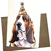Whitman and Daughter Basset Hound Birthday Card, White Textured Paper with Kraft Envelope, 5x7 Inches, Blank Inside, Made in USA, Basset Hound Bday Card - 1270