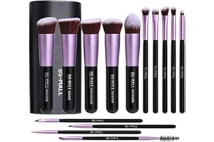BS-MALL Makeup Brushes Premium Synthetic Foundation Powder Concealers Eye Shadows 14 Pcs Purple for Makeup Beginner or Professional with Travel Case