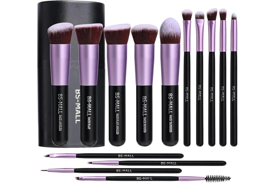 BS-MALL Makeup Brushes Premium Synthetic Foundation Powder Concealers Eye Shadows 14 Pcs Purple for Makeup Beginner or Professional with Travel Case