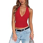 Women's Sexy Halter Tops for Women Summer Deep V Neck Mesh Ruched Tie Strap Backless Going Out Crop Top