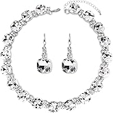 XILAZAB Clear Purple Austrian Crystal Wedding Bridal Jewelry Set for Brides Bridesmaid, Gemstone Statement Necklace and Earring Set Formal Prom Jewelry Set for Silver-Tone Fit With Wedding Evening Dress