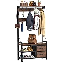 Lulive Hall Tree, 31.5” Entryway Bench with Coat Rack freestanding, 5 in 1 Intelligent Design Shoe Bench and Wall Rack 17 Hoo