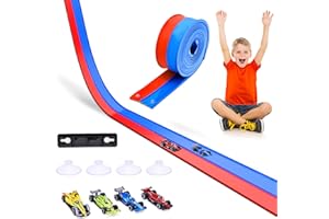 FUTESI 15 Ft Flexible Race Car Track for Kids, Double-Sided Racetrack with Suction Cups, Race Car Ramp Track & Compatible 1:64 Diecast Cars,Portable Roll Up Track Toy,Gift for Boys Girls Ages 3-5 5-7
