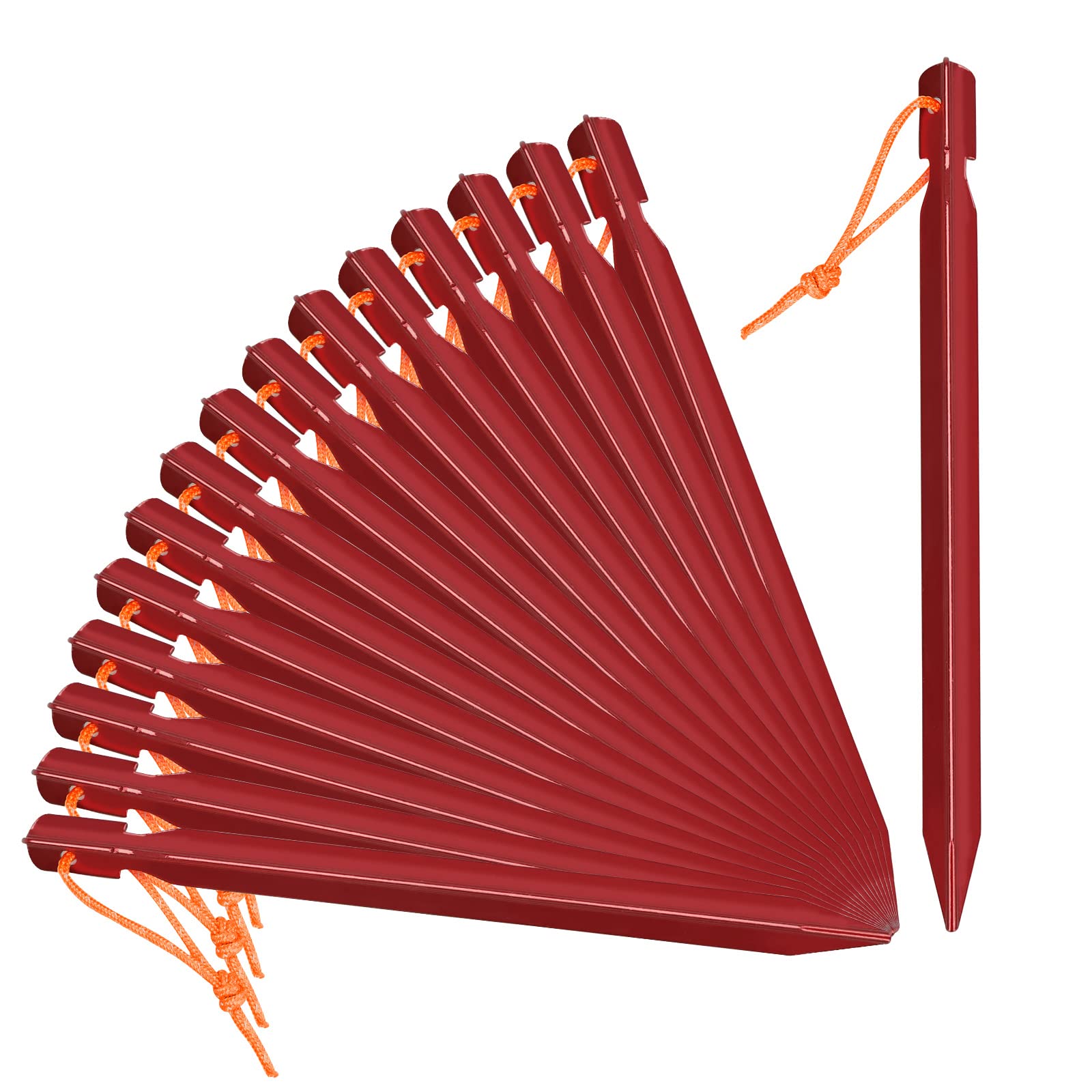 Photo 1 of Grassman Tent Stakes, 16 Pack 9in Heavy Duty Ground pegs with Reflective Pull Ropes, Leightweight-Durable-Safe Metal Backpacking Camping Spiles
