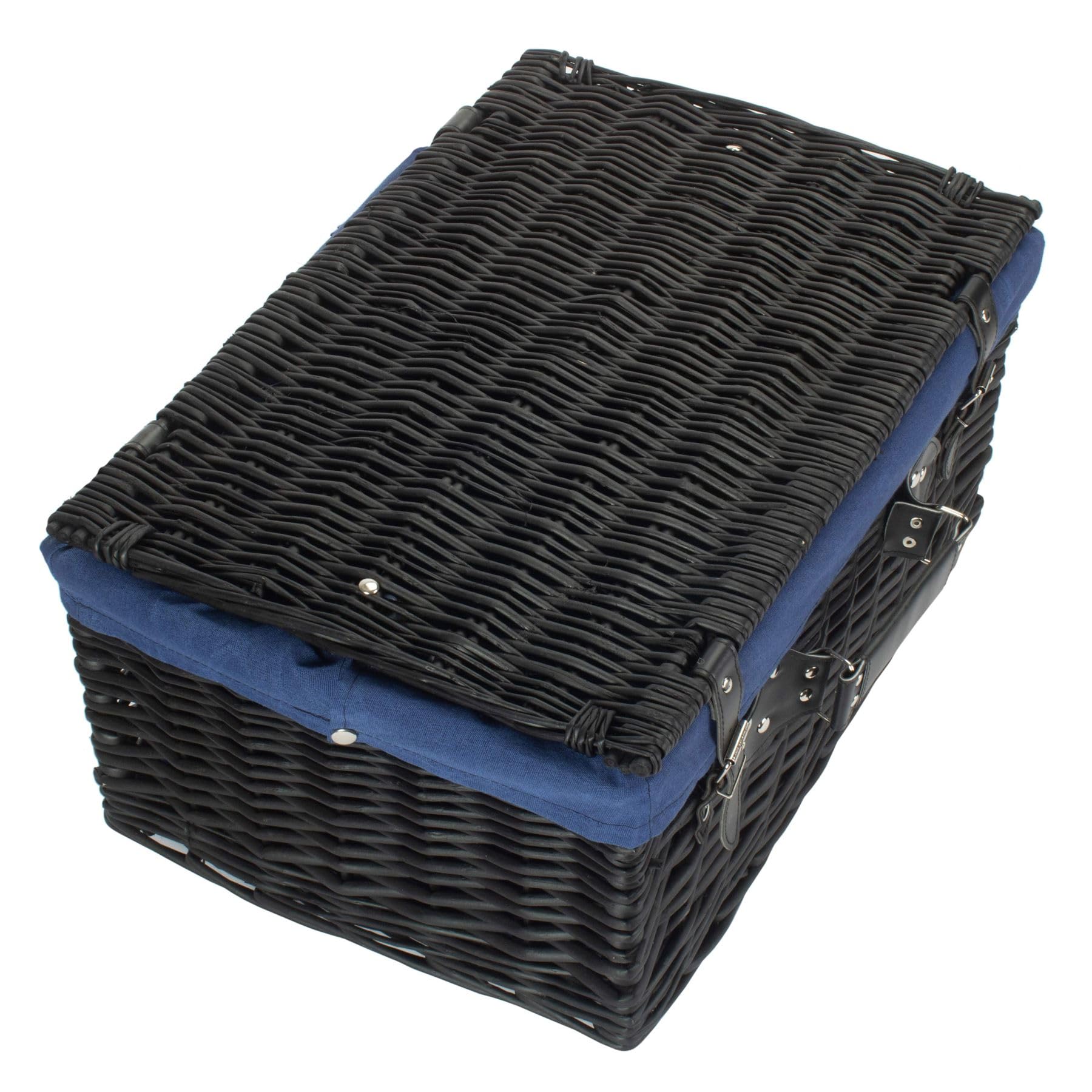 Red Hamper EH074N Blue Lining 51cm Black Wicker Picnic Basket