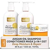 Herbishh Moroccan Argan Oil Shampoo and Conditioner Set with Hair Mask, Moisturizing & Deep Cleansing Kit For Dry, Damaged, Frizzy Hair, Color Safe & UV Protection 16.9fl.oz + 16.9fl.oz + 10.1 fl.oz