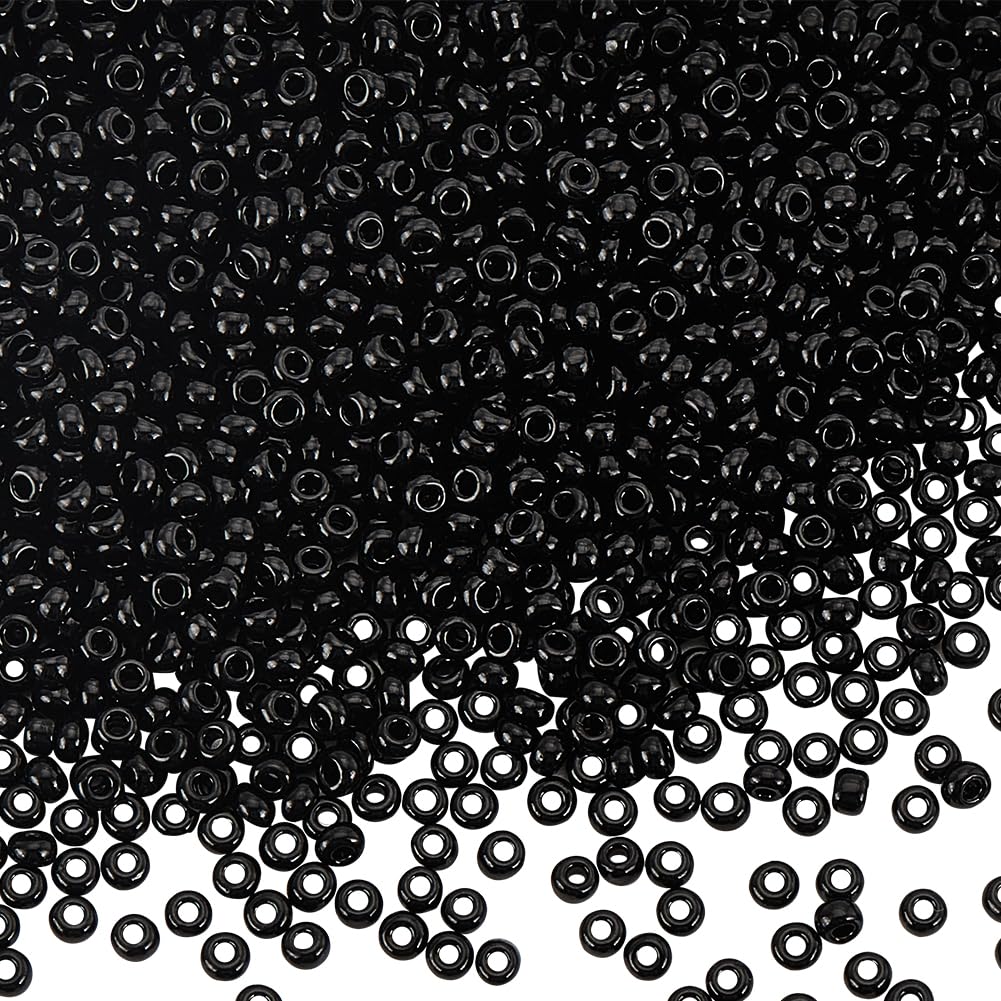 PH PandaHall 6000pcs Glass Seed Beads, 2mm Black Round Loose Beads Mini Spacers Small Craft Bead Waist Bead for Earring Bracelet Necklace DIY Craft Jewellery Making, Hole 0.8mm
