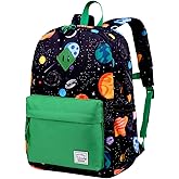 VASCHY Backpack for Boys, Kids Water Resistant Lightweight Backpack for Toddlers Daycare Preschool Space Green