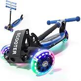 3 Wheel Scooter for Kids Ages 3-12, LED Light-Up Kids Kick Scooter&ndash;Portable Foldable, Adjustable Height, Durable Metal Construction, 6" Extra Wide Deck for Outdoor Activities,Child Safety Certified