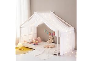 Mengersi Bed Canopy House Canopy Bed Curtains with Lights for Girls Boys,Voile Sheer Window Scarf,Fit for House Metal Floor T