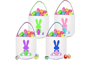 KETNET Easter Basket for Kids Toddler Boys Girls 4 Pack Easter Bunny Basket Bucket Bags with Handle, Easter Party Celebrate Decoration Gift Bags, School Classroom Easter Hunt Event Basket