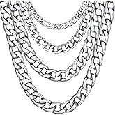 ChainsHouse Cuban Link Chain Necklace Men Women, 3mm/4mm/5mm/8mm/9mm/12mm/15mm Width, Stainless Steel/18K Gold Plated Figaro/Box/Curb Neck Link Chains, 14"/18"/20"/22"/24"/26"/28"/30" Length, with Gift Box