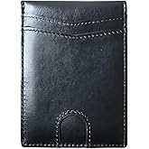 Zipang.com Money Clip Leather Wallet - RFID-Blocking Slim Minimalist Bifold Card Holder with ID Window, Birthday Gift for Men (Onyx Black)