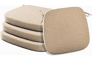 Eiury Kitchen Chair Cushions with Ties - High Density Sponge Seat Cushion and Dining Room Chair Pad 17 X 16.5 Inches Non Slip Rubber Back Seat Cover Machine Washable Set of 4 Beige