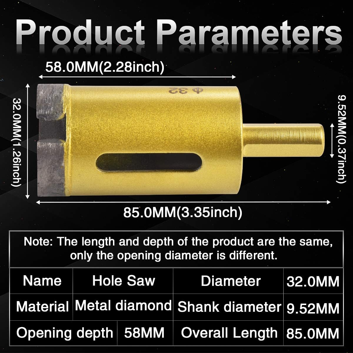 KATUR 32mm Dia Diamond Hole Saw Diamond Core Drill Bit, Masonry Hole Saw Porcelain Tile Hole Cutter for Marble Glass, Slate - Image 3