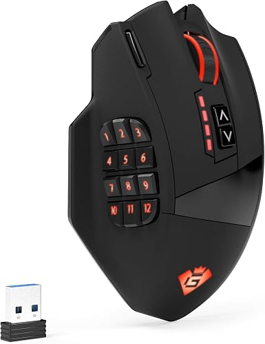 Gamspeed V8 Pro Wireless MMO Gaming Maus - 16000 DPI, RGB, 16 Programmierbare Tasten, 2,4G Funk, Ergonomisch