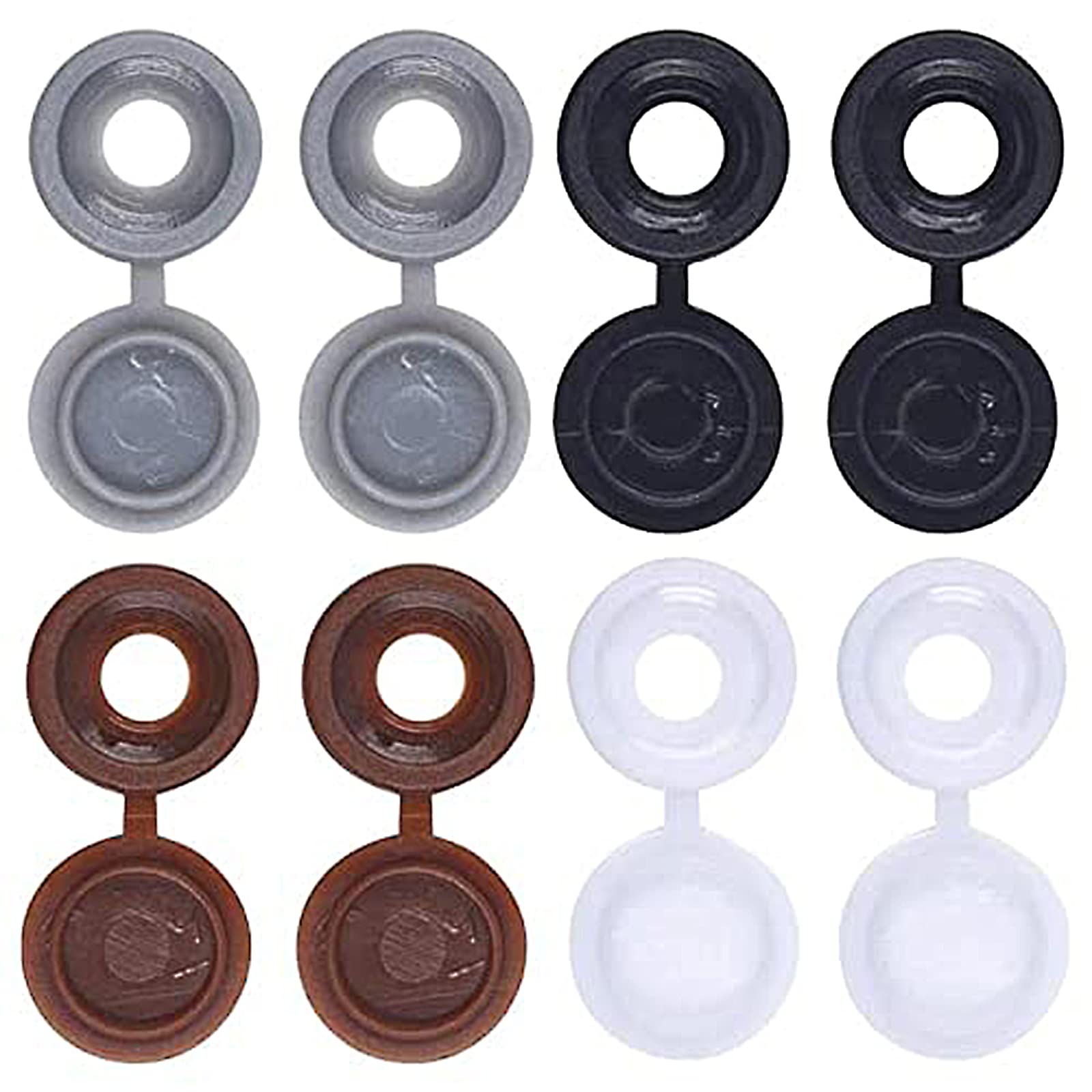 240pcs Hinged Plastic Screw Caps - Fold & Snap Covers, Decorative Screw Heads (M4-M6) - Black, White, Grey, Brown