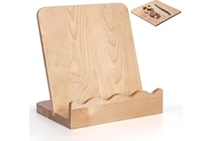 Scalloped Wooden Cookbook Stand with Removable Cutting Board – Adjustable Recipe Book Holder, Charcuterie Board & Kitchen Ser