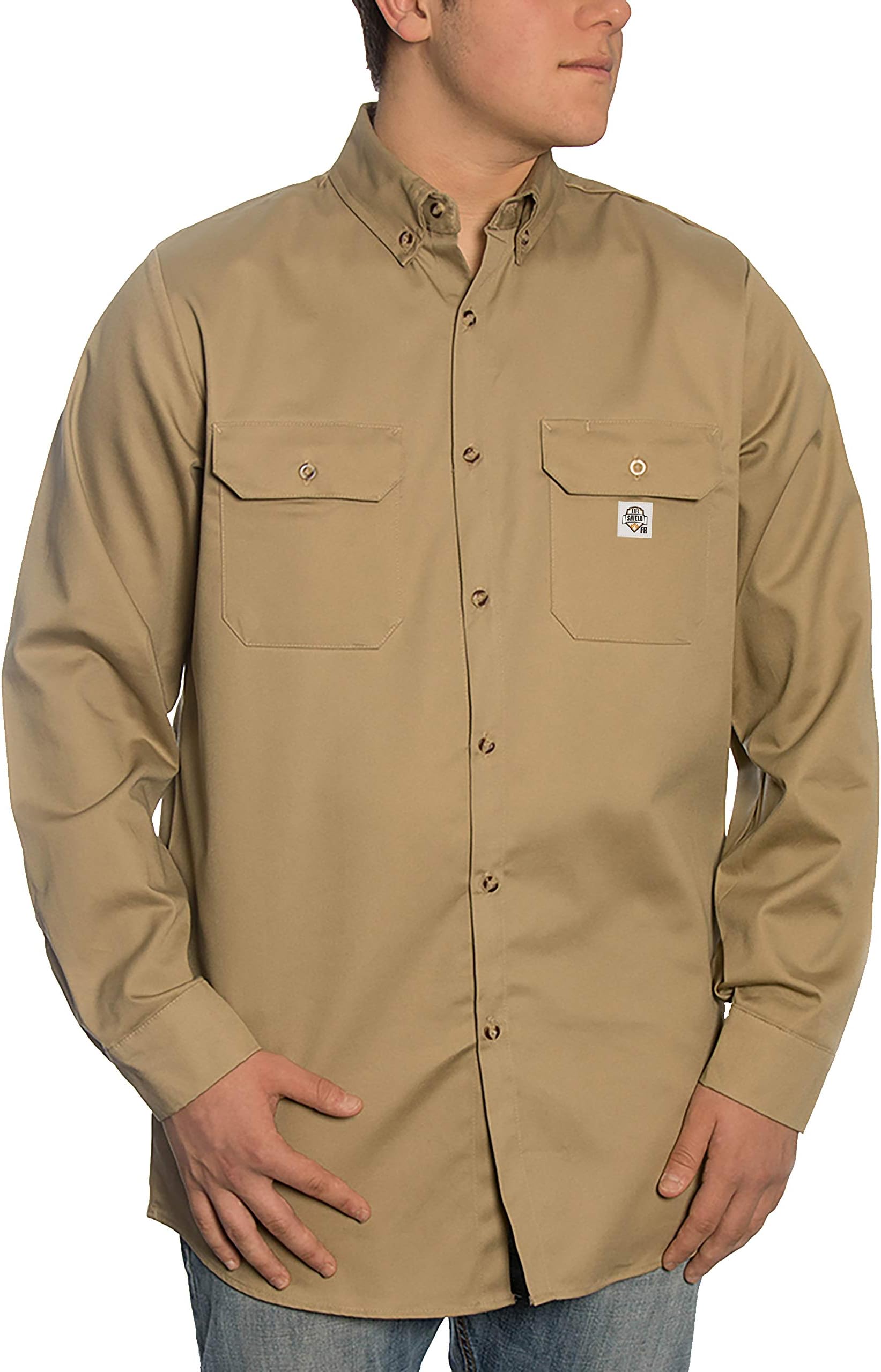 Ur Shield FR Shirt for Men- Fire Resistant Shirt for Men - Work Shirt - Khaki Welding Shirt
