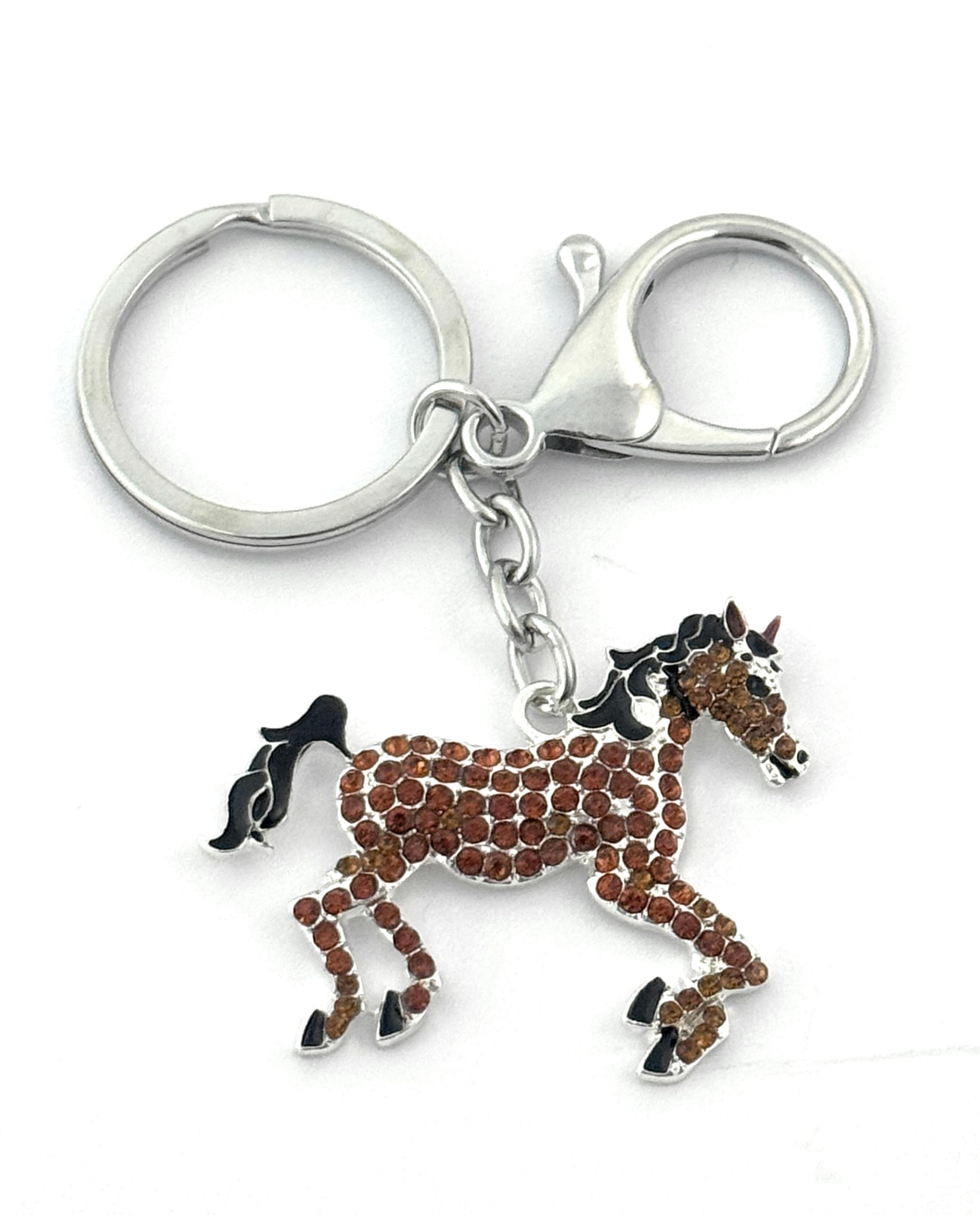 FizzyButton Gifts Horse Pony Keyring Key Ring with Rhinestone and Enamel Charm and Lobster Clasp