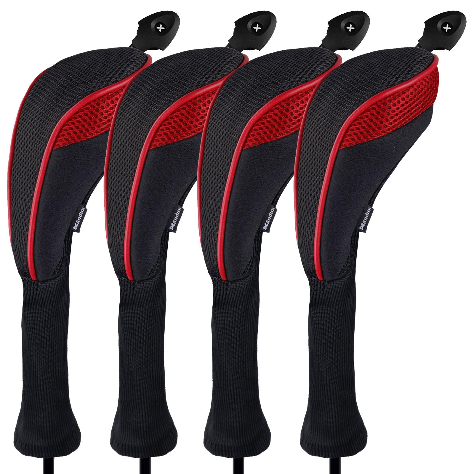 Andux Long Neck Golf Hybrid Club Head Covers with Dial No. Tag CTMT-01 (Black/Red,4pcs)