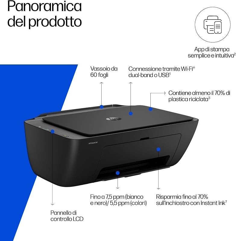 DeskJet 2920 89F97B, Stampante Multifunzione a Getto d'Inchiostro A4 a Colori, Fronte e Retro Manuale, 7,5 ppm, Wi-Fi, app, 3 Mesi di Inchiostro Instant Ink Inclusi, Nera
