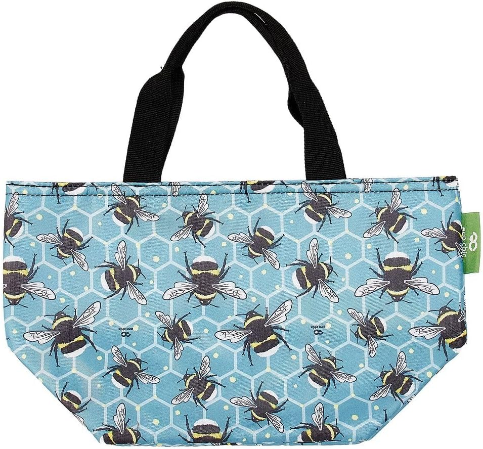 ECO CHIC Lightweight Foldable Insulated Lunch Bag Bumble Bees Blue