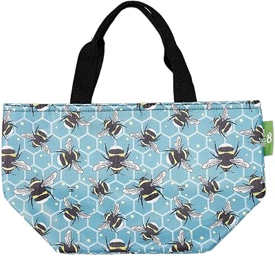 ECO CHIC Lightweight Foldable Insulated Lunch Bag Bumble Bees Blue