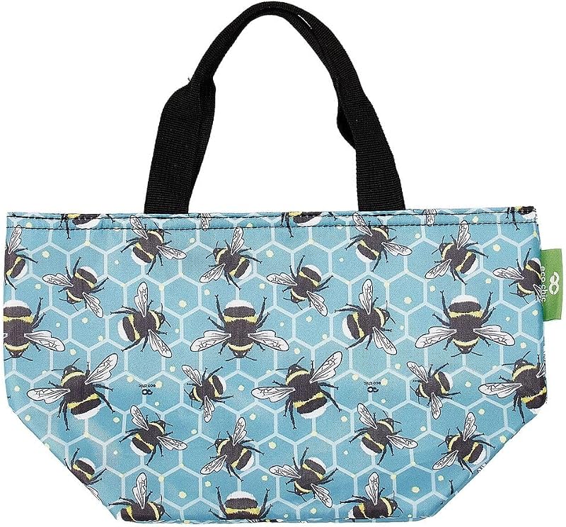 ECO CHIC Lightweight Foldable Insulated Lunch Bag Bumble Bees Blue