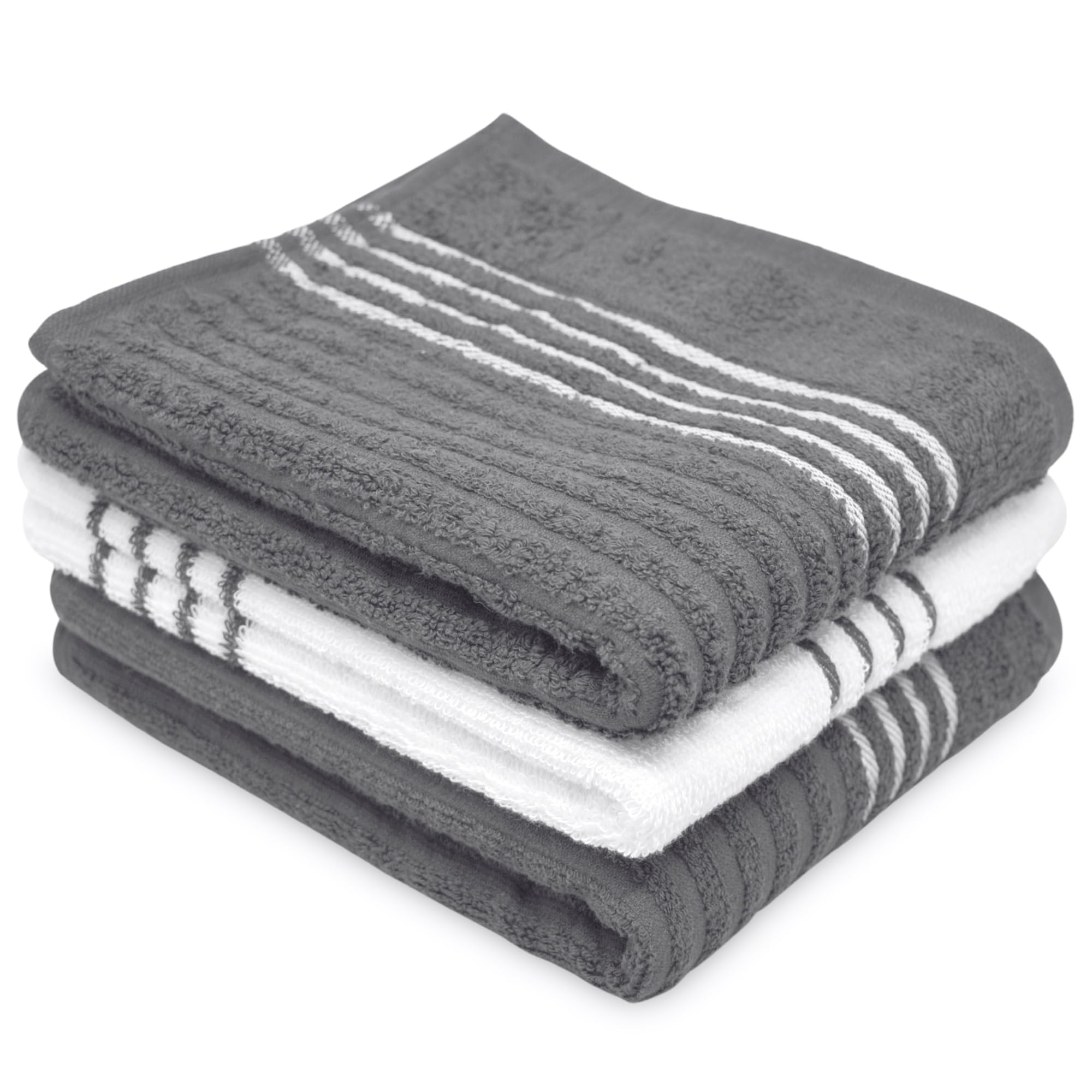 Towelogy Premium Tea Towels for Kitchen 100% Cotton - 3 Pack 40x70 cm Absorbent & Durable Large Dish Towels Multipurpose Use (Grey White, 3)