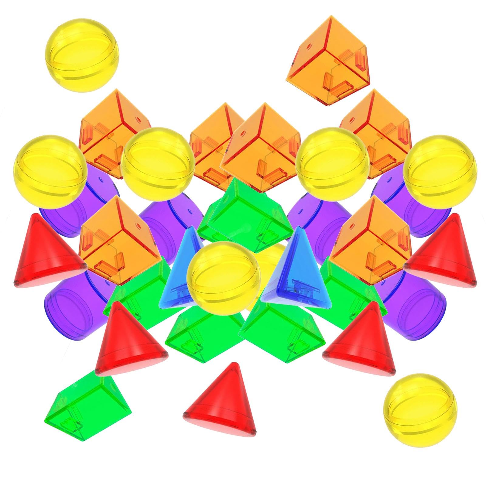 Sharplace 100Pcs Geometric Solids Stacking Blocks, 3D Geometric Stacking Cubes, Translucent Pattern Blocks Teacher Aids Early Math Manipulative Helper Learning Toys Geometric Shapes for Home Preschool