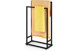 Free Standing Towel Rack 2 Tier Towel Holder Stand Hand Towel Drying Rack Black Towel Blanket Racks for Bathroom Laundry Room