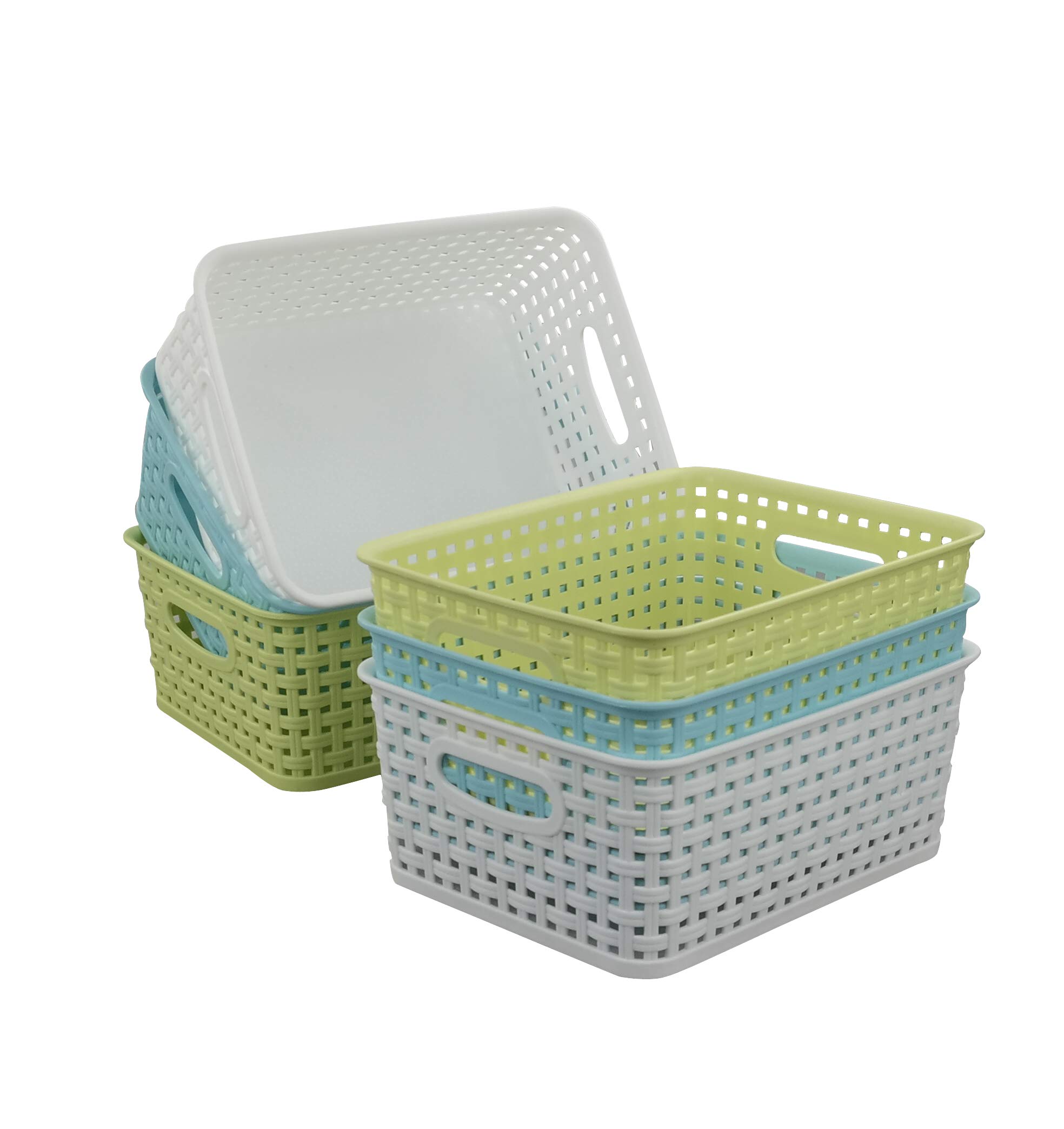 Qskely Set of 6 Plastic Woven Storage Baskets, Weave Cupboard Basket
