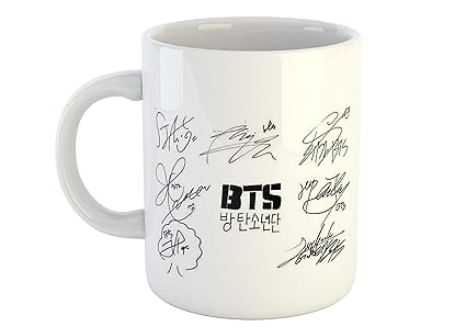 GiftOwl BTS Music Cartoon Ceramic Coffee Mug, Glossy Finish, 350 ml Capacity, 11 oz