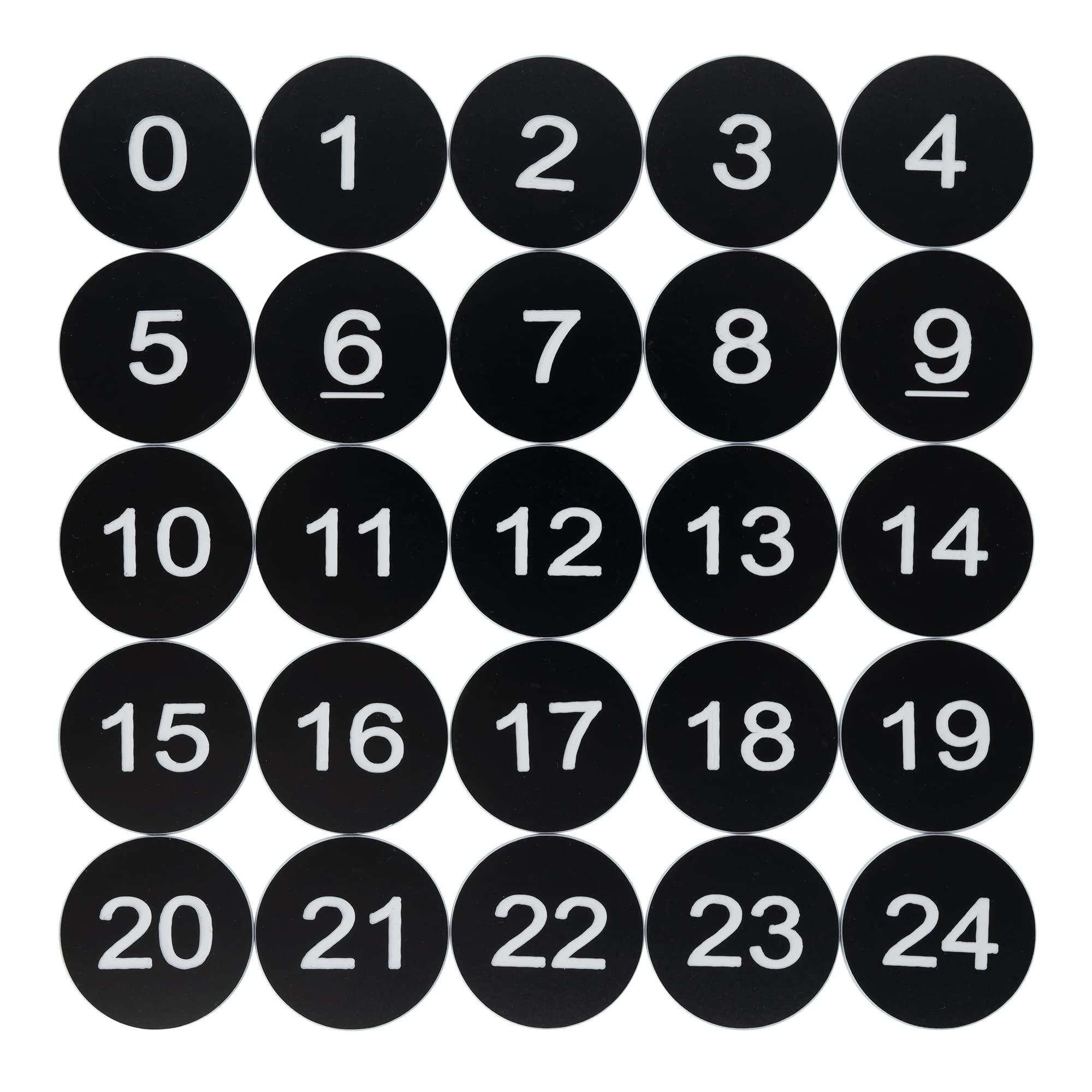 Plastic Numbered Discs Number Tags Engraved Numbered Tags Without Hole Round (0-50, Black)