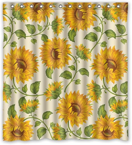 Custom Gracious White Yellow Sunflower Shower Curtain Polyester
