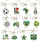 Nosiny 12 Pack Brazil Keychains Souvenir Brazilian Flag & Soccer Acrylic Keychain Bulk, Brazil City Travel Gifts for Party Favors, Goodie Bags, Tourists