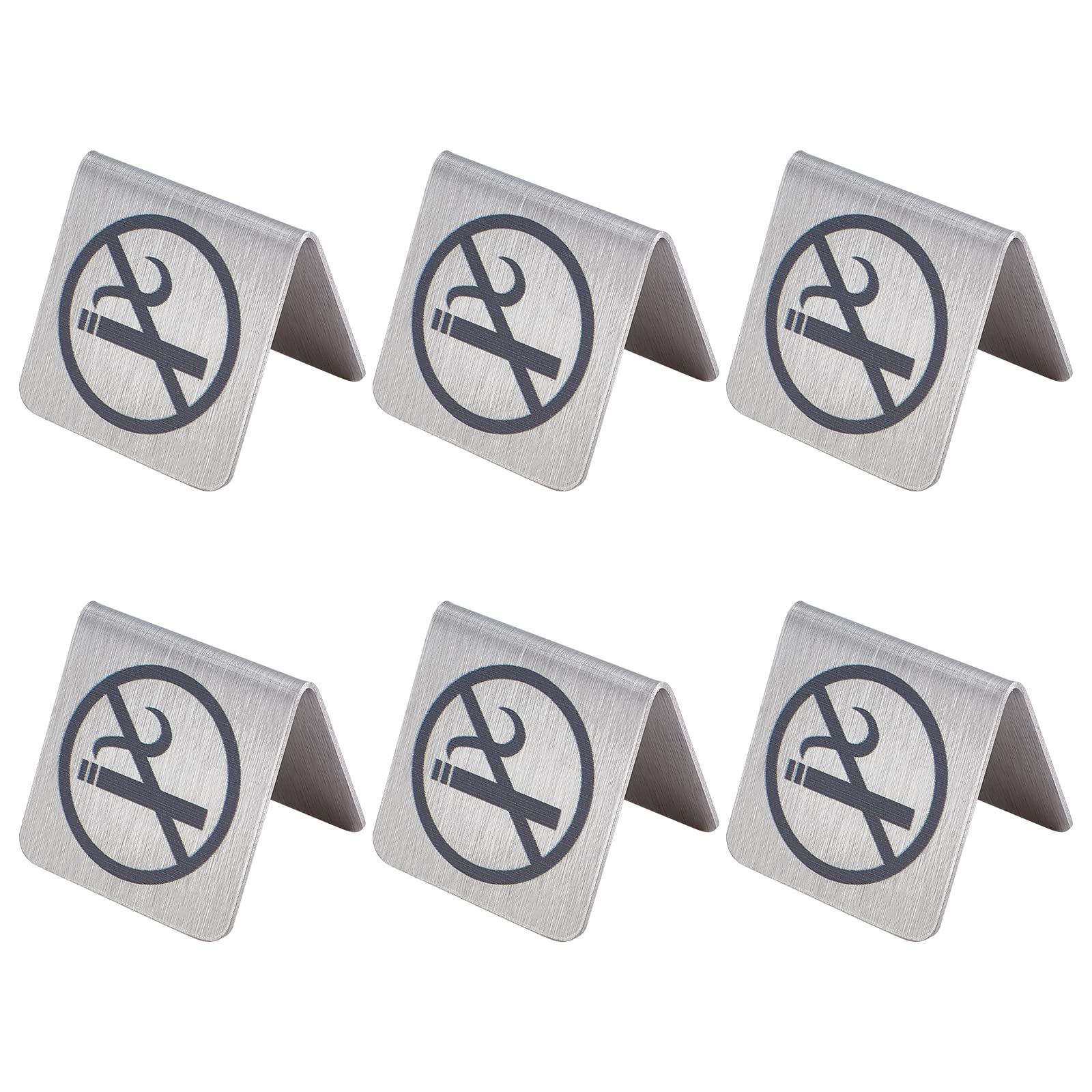 AHANDMAKER 6 Pcs Stainless Steel No Smoking Table Sign, Reservation Signage Board Warning Sign No Smoking Sign Card Hotel Office Non-Smoking Desk Logo Indicator, 48x50x50mm