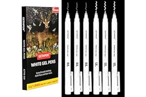 GETHPEN White Gel Pens,0.6/1.0mm Fine Point Gel Ink Pens,Opaque White Ink Pens for Black Paper Drawing, Sketching, Illustration, Card Making, Bullet Journaling,Pack of 6