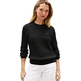 Tommy Hilfiger Women's Fine Gauge Cable Knit Crew Neck Sweater Lightweight Pullover