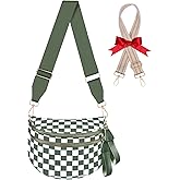 X-KIDS Checkered Crossbody Bag Bum Bags for Women Large Nylon Checkered Purse Fanny Packs Sling Bag, Bonus with a Extra Strap