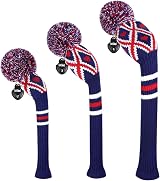Scott Edward Golf Headcovers 3Pcs Driver Fairway Hybrid Argyle Blue Heart