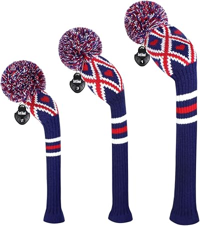 Scott Edward Golf Headcovers 3Pcs Driver Fairway Hybrid Argyle Blue Heart