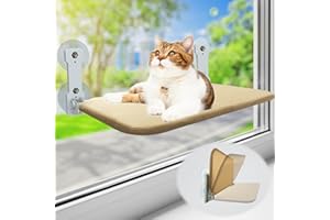 CPG DOTS Foldable Cat Window Perch, Cordless Cat Window Hammock with 4 Strong Suction Cups, Window Cat Beds for Indoor Cats Inside, Large Cats Window Seat Windowsill Safety with Sturdy Metal Frame Soft Cover