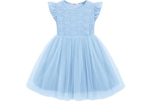 Arshiner Toddler Lace Tutu Dresses Ruffle Sleeve 3 Layers Tulle Flower Wedding Birthday Summer Little Girls Dress