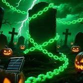 Ohwewant Solar Halloween Decorations Outdoor, 10FT Green Chain String Lights with 8 Modes, Waterproof Halloween Lights Outdoor for Haunted House Party Cosplay Props Skeleton Dog Yard Fence