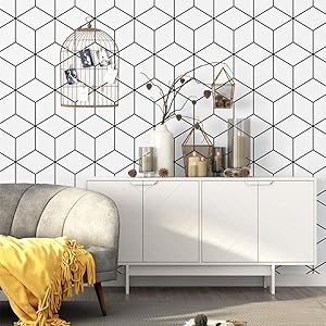 White and Black Trellis Modern Wallpaper, Removable and Waterproof for Home Design and Room Wallpaper Decoration, Super Large Size 0.53m x 10m / 393.7" x 21"